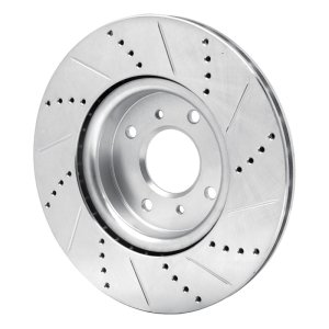 Nissan Sentra Brake Rotor (1) - Front Left - R1 Concepts - Drilled & Slotted - Silver - `04-`06